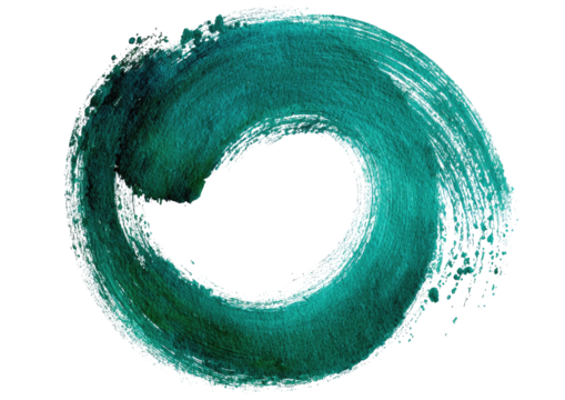 Teal brushstroke circle on black, empty center