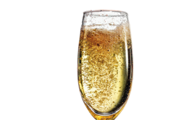 Bubbly drink in glass, effervescence against a black backdrop