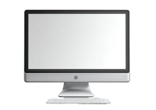 Blank white screen desktop computer, keyboard