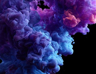 Abstract image depicts a vibrant cloud of swirling purple, blue, and orange against a black background