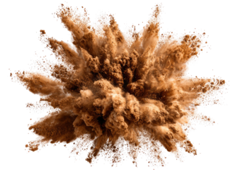 Brown powder explodes outwards, burst of earthy pigment