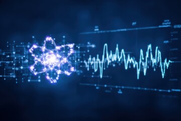 Obraz premium Futuristic energy flow with amplitude evaluation feedback connectivity stability efficiency and measurement in harmony