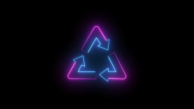 Glowing Neon-Style Representation of the Universal Recycling Symbol Animation in Transparent Background 