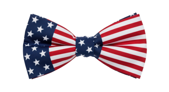 Patriotic American flag pattern fabric bow tie for US holidays and events isolated PNG with Transparent Background