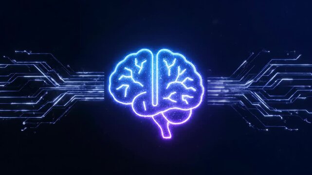 Visualizes ethical AI with a glowing brain icon and balanced data streams, symbolizing responsible data usage. Perfect for presentations on AI ethics and corporate responsibility.