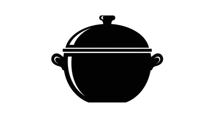 Simple black and white illustration of a cooking pot with a lid
