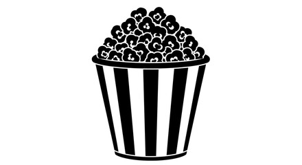 A black and white illustration of a striped bucket filled with popcorn