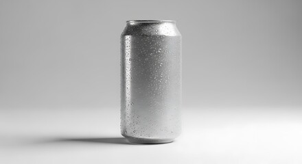 Silver aluminum can with water droplets isolated on white background