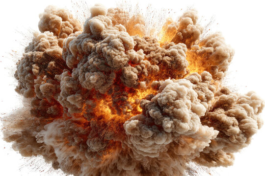 Huge blast fiery center, expanding billowing dust cloud