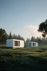 contemporary capsule homes nestled in lush forest embodying ecoarchitecture that blends seamlessly with nature