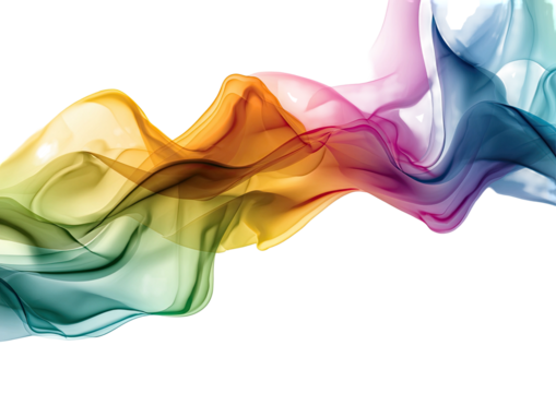 Colorful smoke swirls against a stark black backdrop