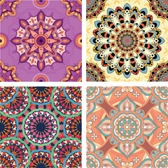 Abstract Mandala Seamless Pattern Set