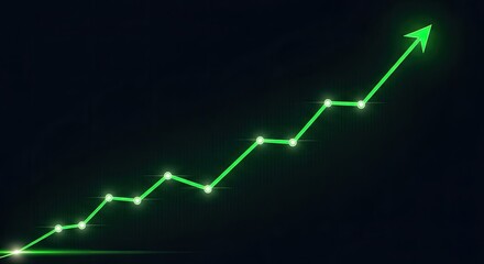 A vibrant green line graph ascends diagonally against a dark backdrop, symbolizing growth, progress, and positive trends in business and finance sectors
