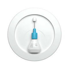 A central science instrument with blue accents and a white circular backdrop