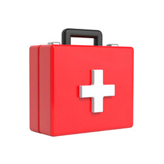 Obraz premium A bright red first aid kit rendered with a white cross, black handle, and 3D effect