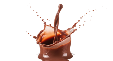 Dynamic chocolate liquid splash with high-speed drops suitable for drink or dessert advertising isolated PNG with Transparent Background