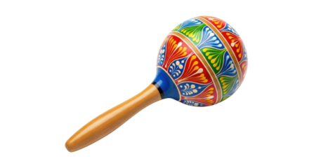 Colorful hand painted wooden maraca, a traditional Latin American and Mexican musical instrument. isolated PNG with Transparent Background