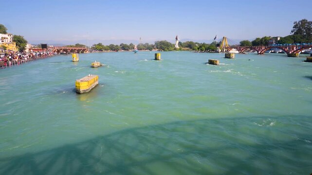 Peaceful Flow of the Ganga River in Haridwar India &ndash; Peaceful Nature and Spiritual India in 4K