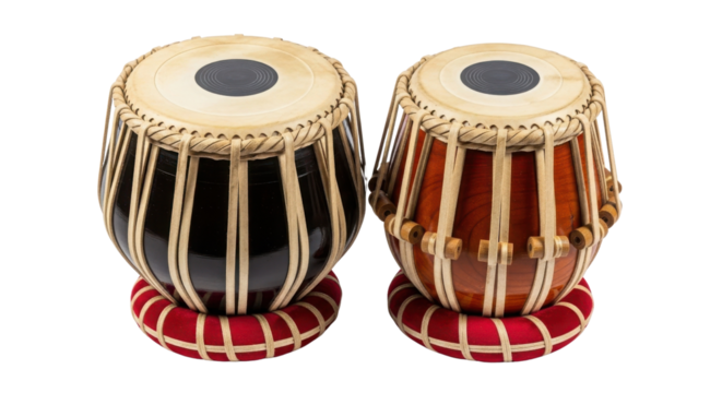 Traditional Indian Tabla drums percussion instrument used for classical and world music performances isolated PNG with Transparent Background - Powered by Adobe