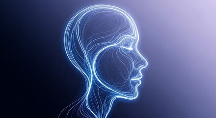 Obraz premium Abstract glowing human head profile representing consciousness and AI.