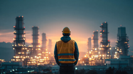 Large industrial plants that are a source of energy for every region and engineers who oversee the production process. Ai generate.