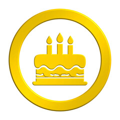Golden birthday cake illustration inside a ring on a black background