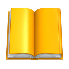 Open book, blank yellow pages, against black backdrop, simple glossy illustration