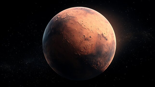 Vivid of Mars Showing Craters and Surface Details with Starry Background