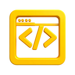 Shiny golden square icon depicts a browser window and code symbols