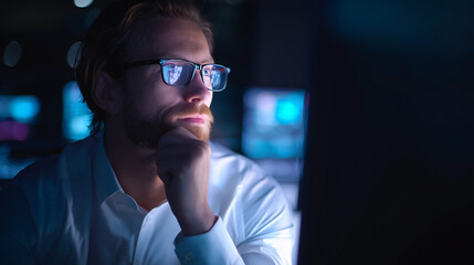 programmer. A programmer concentrating at a modern workspace with natural side lighting and a clean backdrop. product launch decks.