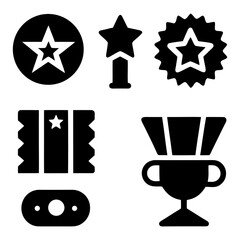 Trophy, Star, Gift, Points, and Coupon Ticket Icon on White Background.
