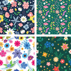 Colorful Floral Seamless Pattern Set