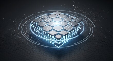 Futuristic Hexagonal Structure with Glowing Blue Energy.