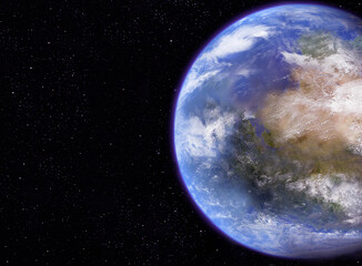 Planet earth rotating in space with a starry black background