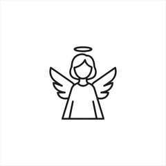 Minimalist Angel Icon – Black and White Line Art of Haloed Angel with Wings and Robe for Spiritual, Religious, and Holiday Design