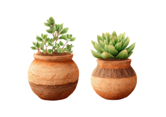 Two potted plants one upright, one rosette. Cute!