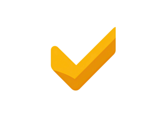 Golden tick mark, slight 3D effect, on stark black