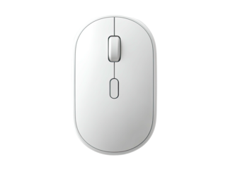 Simple white computer mouse, top down on black