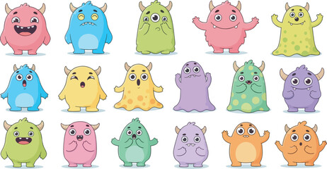 Cute Fluffy Monster Character Collection Illustration 