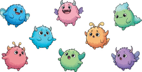 Cute Fluffy Monster Character Collection Illustration 