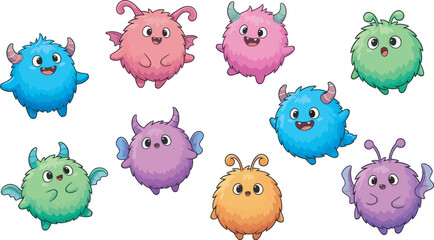 Cute Fluffy Monster Character Collection Illustration 