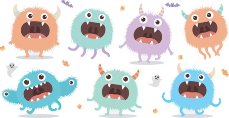 Cute Fluffy Monster Character Collection Illustration 