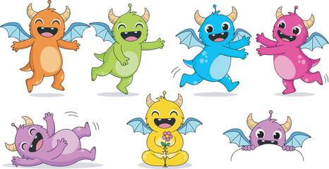 Cute Fluffy Monster Character Collection Illustration 