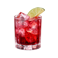Red cocktail drink with lime and ice 