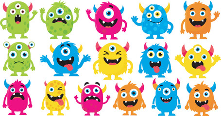 Cute Fluffy Monster Character Collection Illustration 