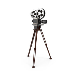 Obraz premium Vintage tripod movie camera with film reels and classic design