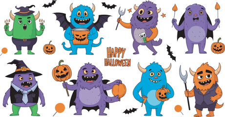 Cute Fluffy Monster Character Collection Illustration 