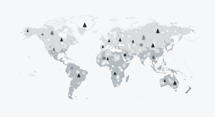 World Map Christmas Theme  Global Winter Holiday Connection Illustration  © SUDIR