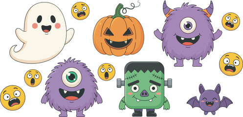 Cute Fluffy Monster Character Collection Illustration 