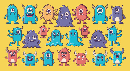 Cute Fluffy Monster Character Collection Illustration 